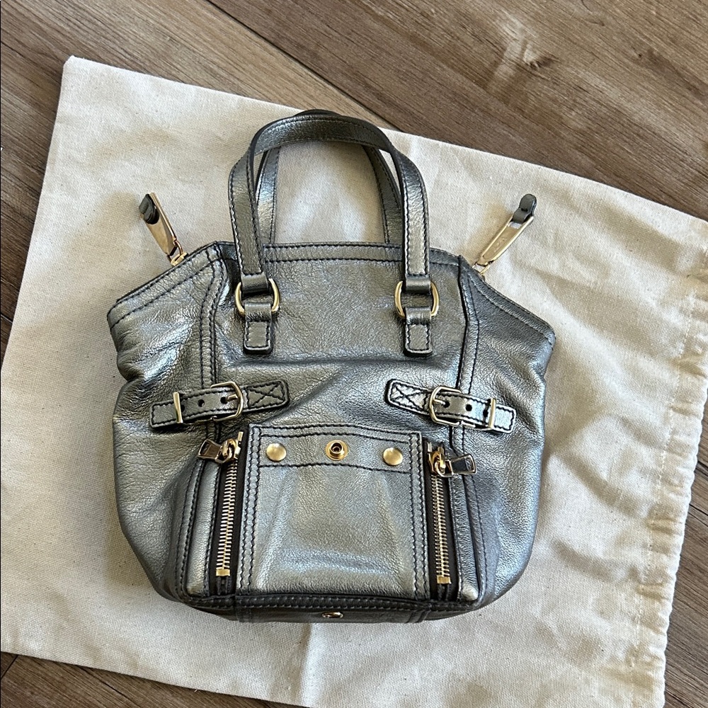 YSL Saint Laurent downtown cabas small Metallic Silver Women's Handbag